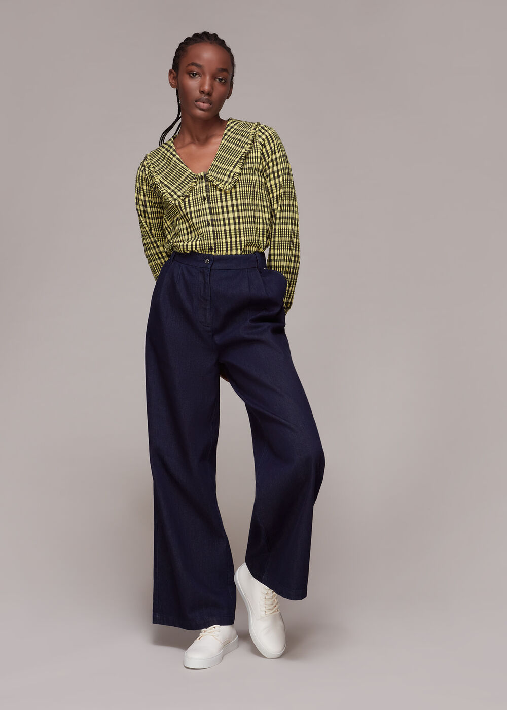 Multicolour Masie Collar Detail Check Top