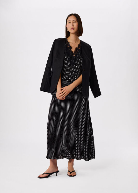 Black Petite Collarless Linen Blazer