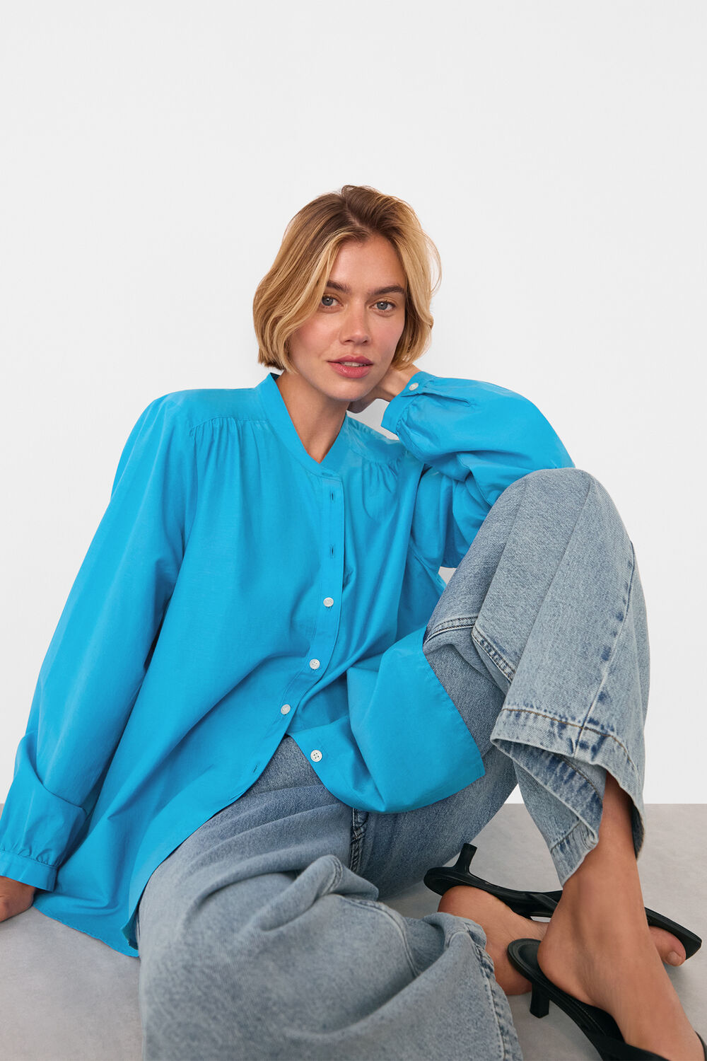 Blue Silk Cotton Trapeze Shirt