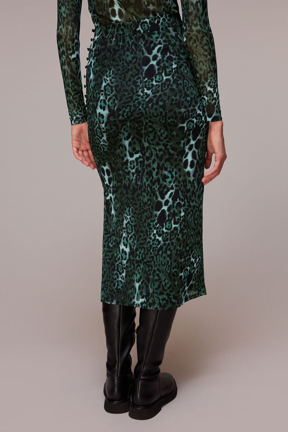 Green Night Cat Print Mesh Skirt