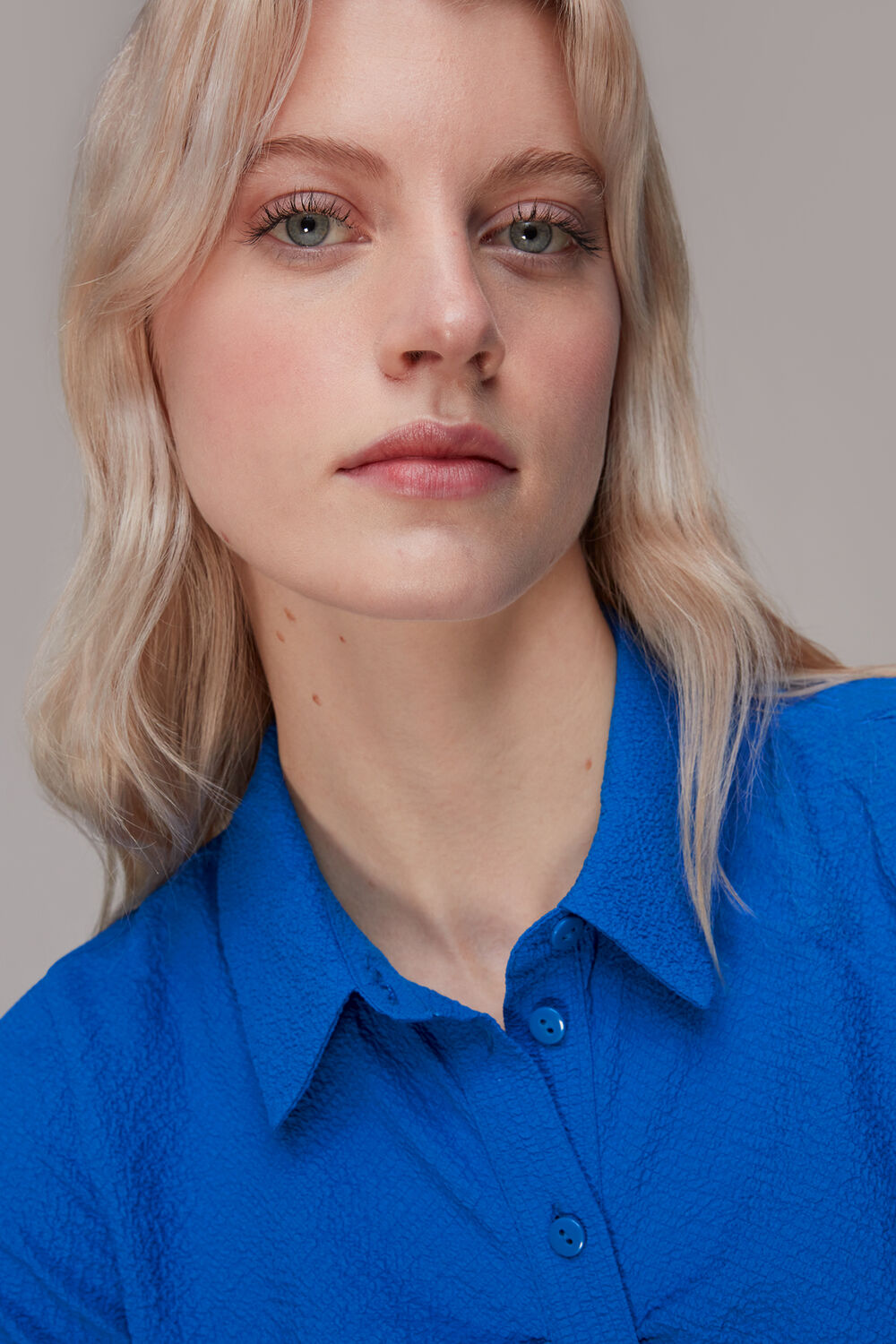 Blue Textured Gathered Detail Dress