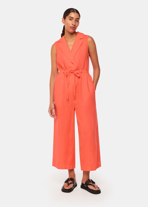 Coral Bella Linen Wrap Jumpsuit