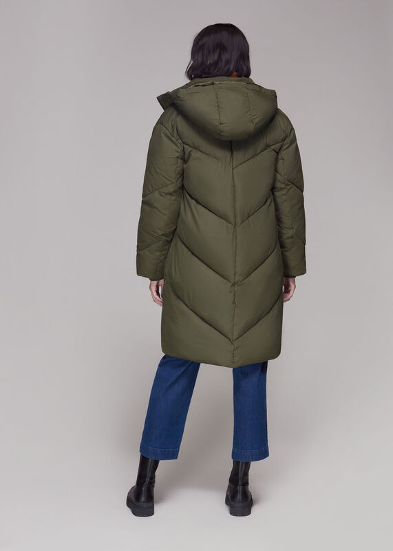 Khaki Tessa Hooded Longline Puffer