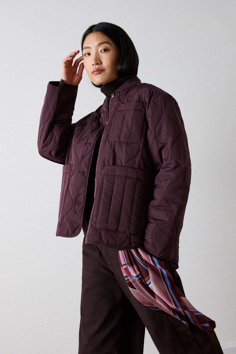 Burgundy Button Through Quilted Coat
