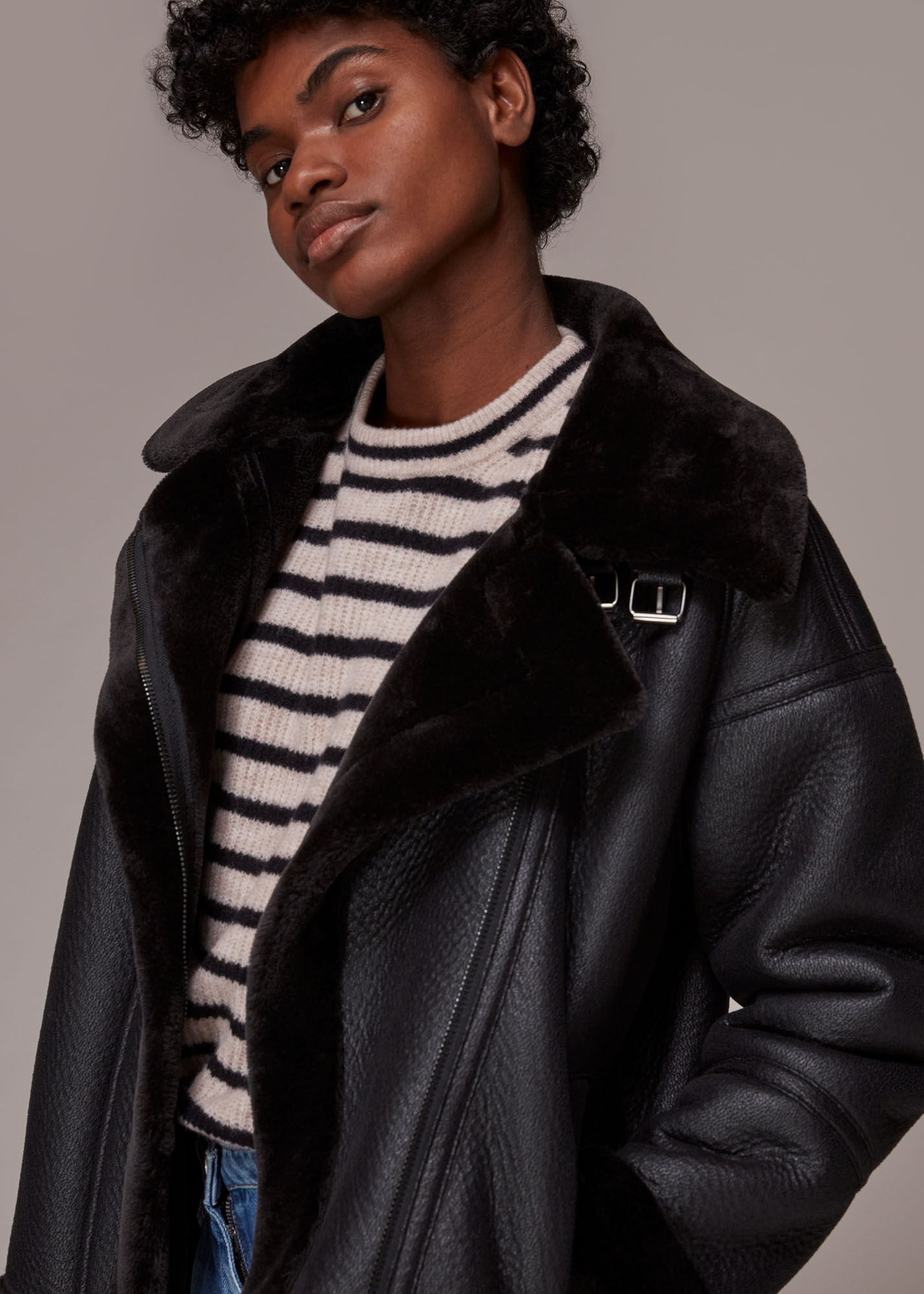Whistles mix faux deals fur biker jacket
