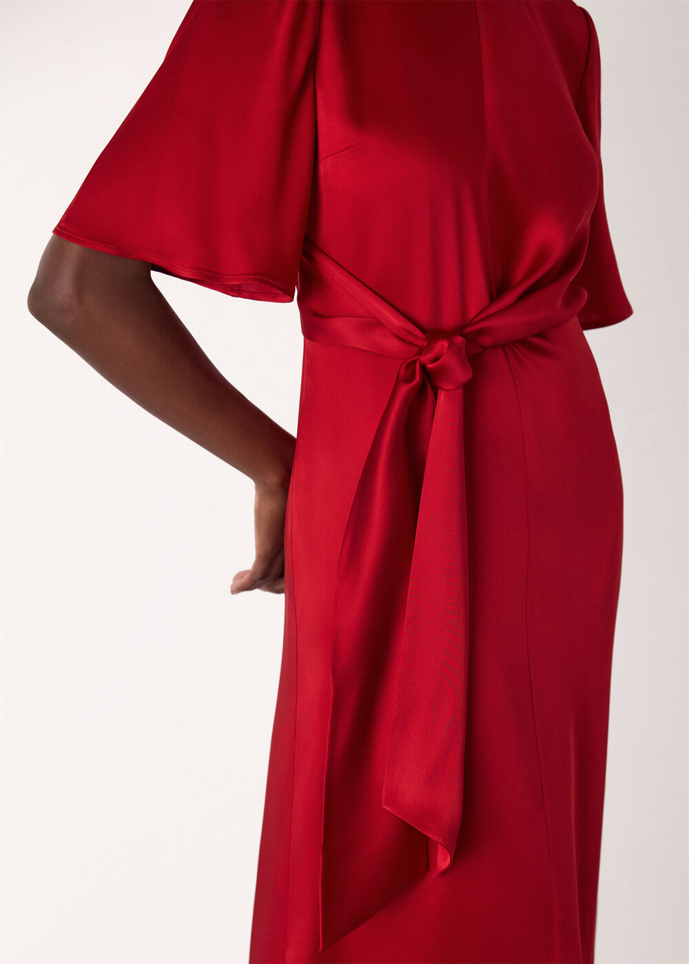 Satin Twist Waist Midi Dress