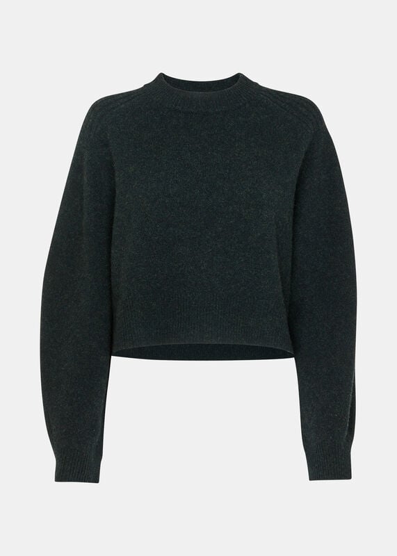 Dark Green Wool Crop Relaxed Sweater