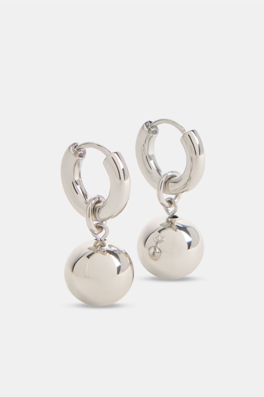 Silver Sphere Drop Huggie Earring