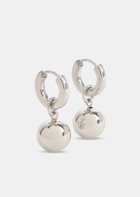 Silver Sphere Drop Huggie Earring