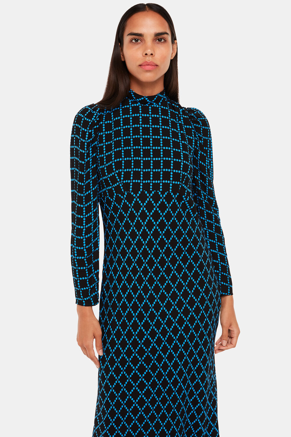 Blue Abacus Check High Neck Dress