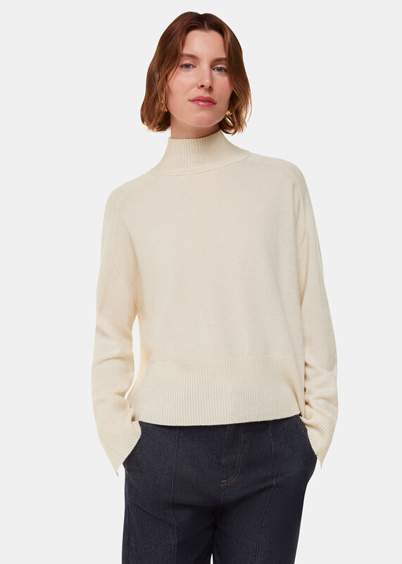Ivory Cashmere Mock Neck Sweater