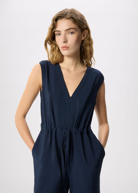 Navy V Neck Sleeveless Jumpsuit