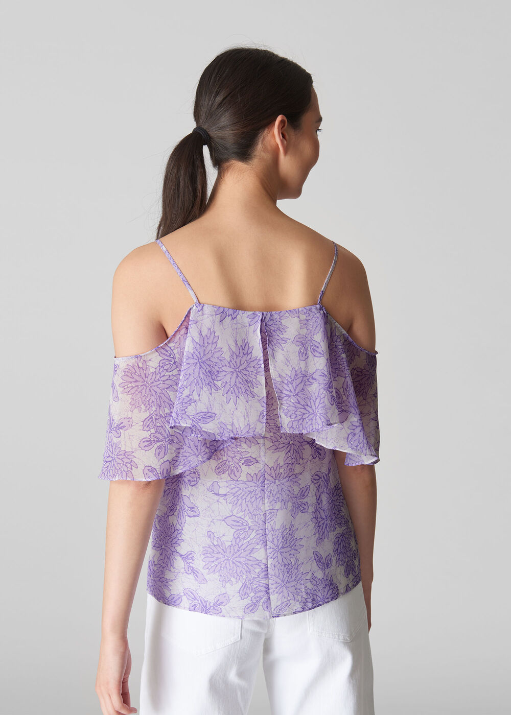 Batik Lily Print Frill Top Lilac
