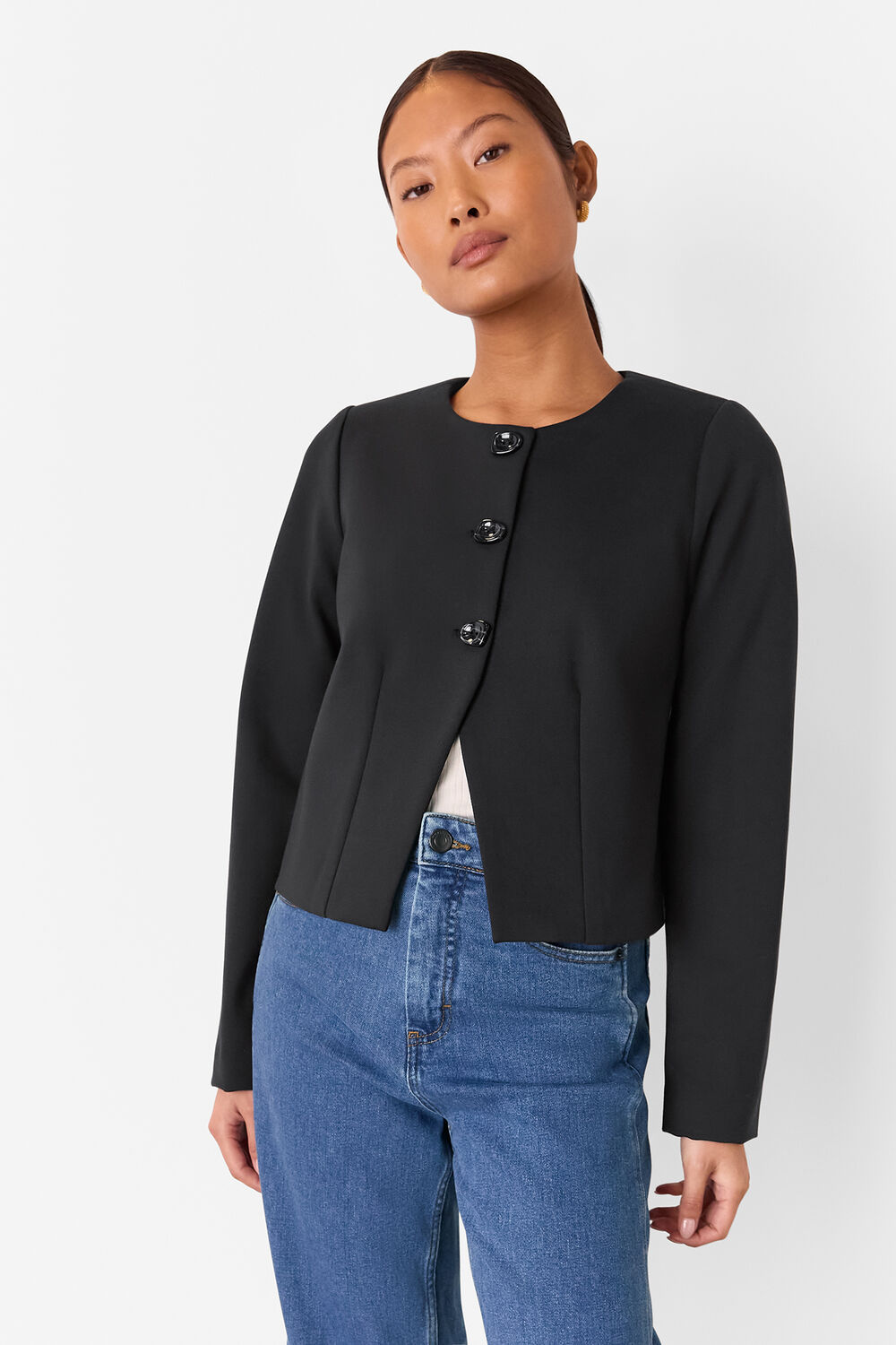 Black Petite Anne Ponte Button Jacket