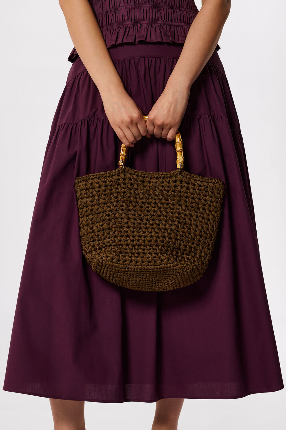 Khaki Bamboo Handle Crochet Bag