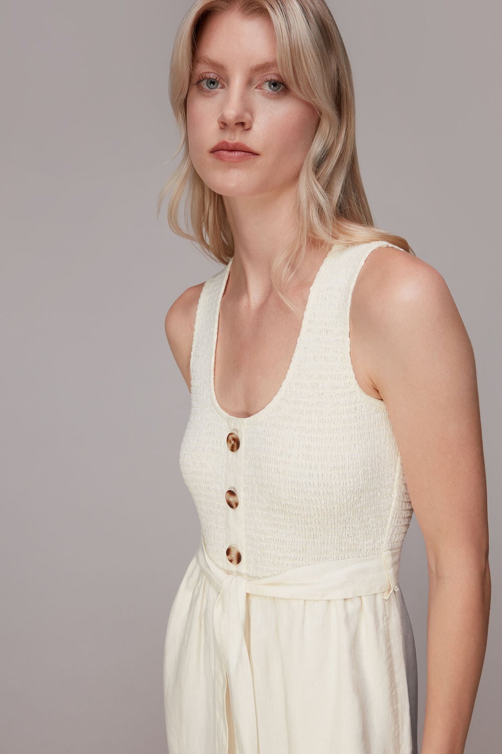 Shirred Linen Jumpsuit