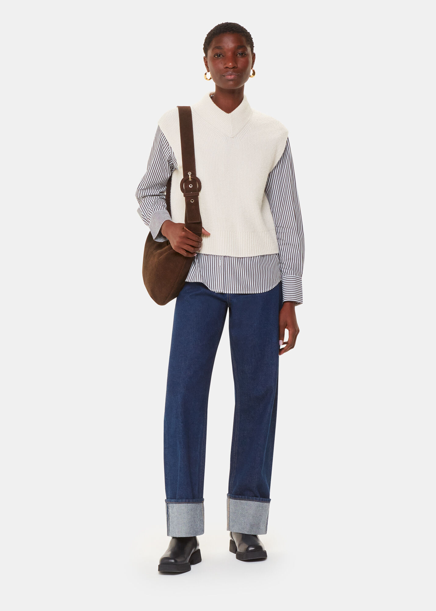 Women's Ivory High V Neck Wool Mix Sweater Vest | Whistles US |
