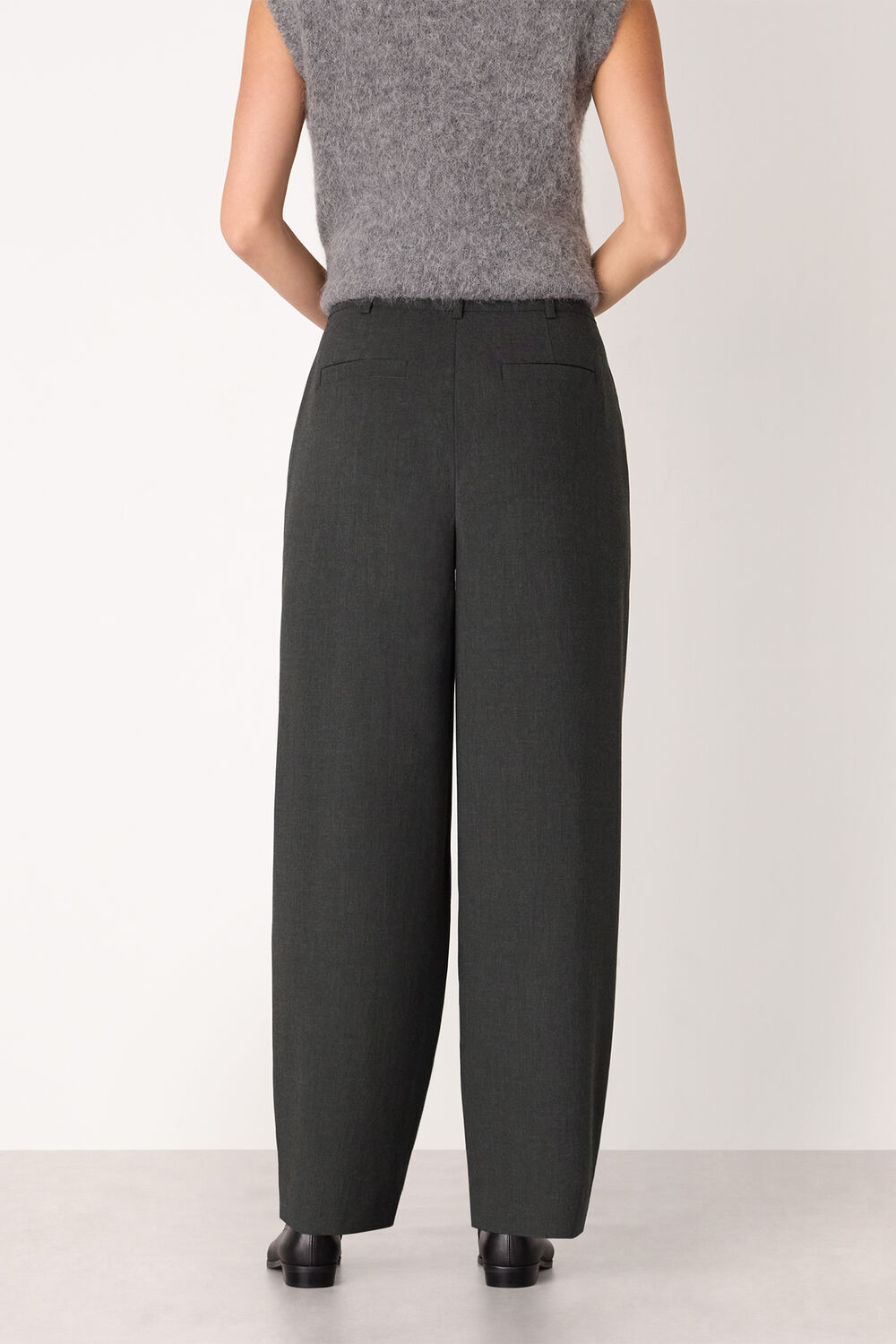 Dark Grey Petite Wool Blend Barrel Trouser
