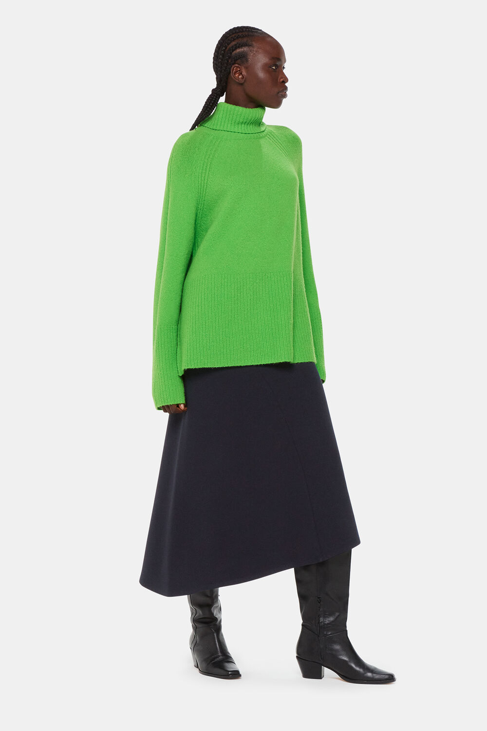 Navy Ottoman Rib Curved Hem Skirt