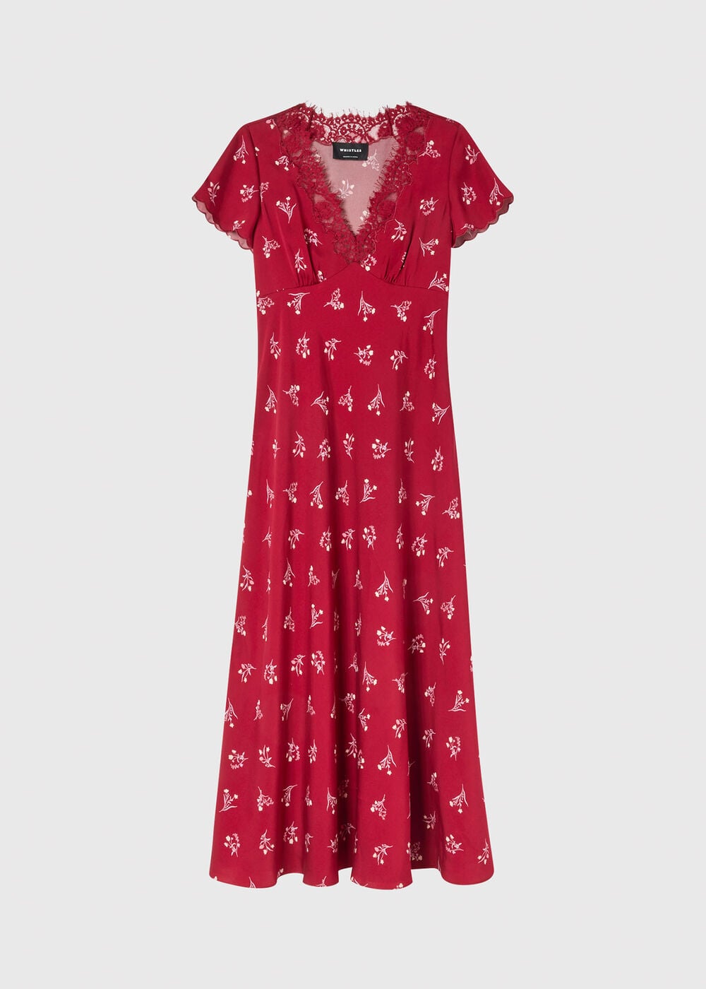 Petite Floral Lace Trim Midi Dress