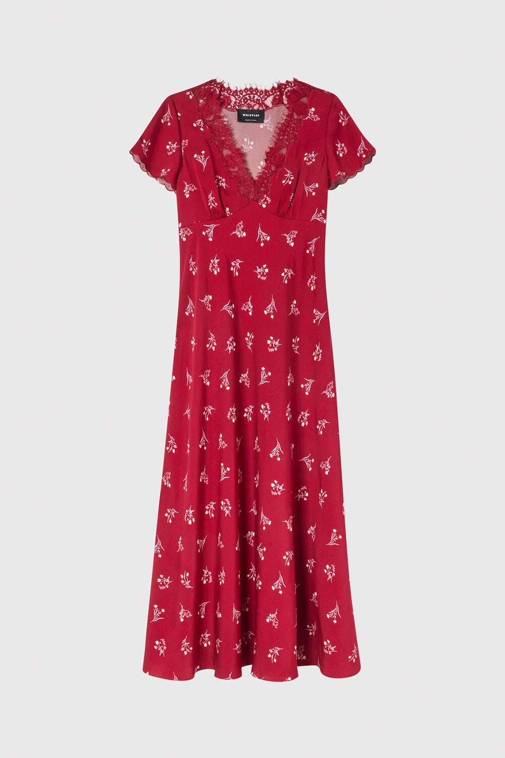 Burgundy Petite Floral Lace Trim Midi Dress