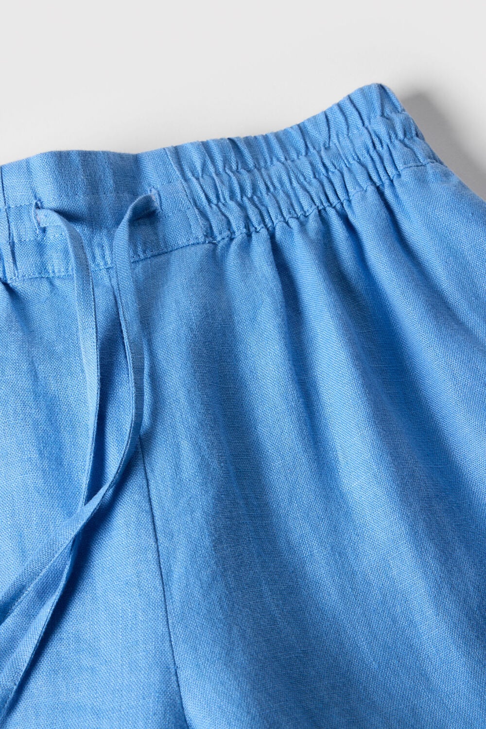 Blue Elasticated Linen Crop Trouser