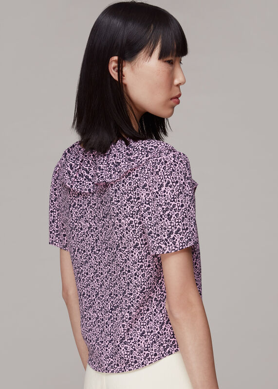 Pink Flower Stamp Frill Blouse