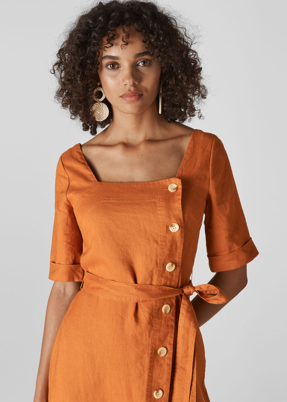 womens long linen dress Puff linen Dress Summer Casual Midi Women Linen Dresses Pleated Dress  ZF98409 main image 1