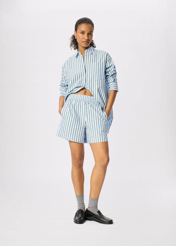 Blue Cotton Poplin Stripe Short