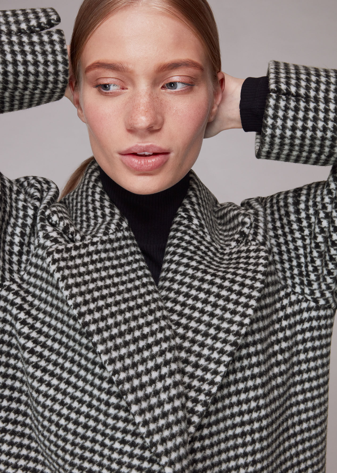 White and black check coat on sale