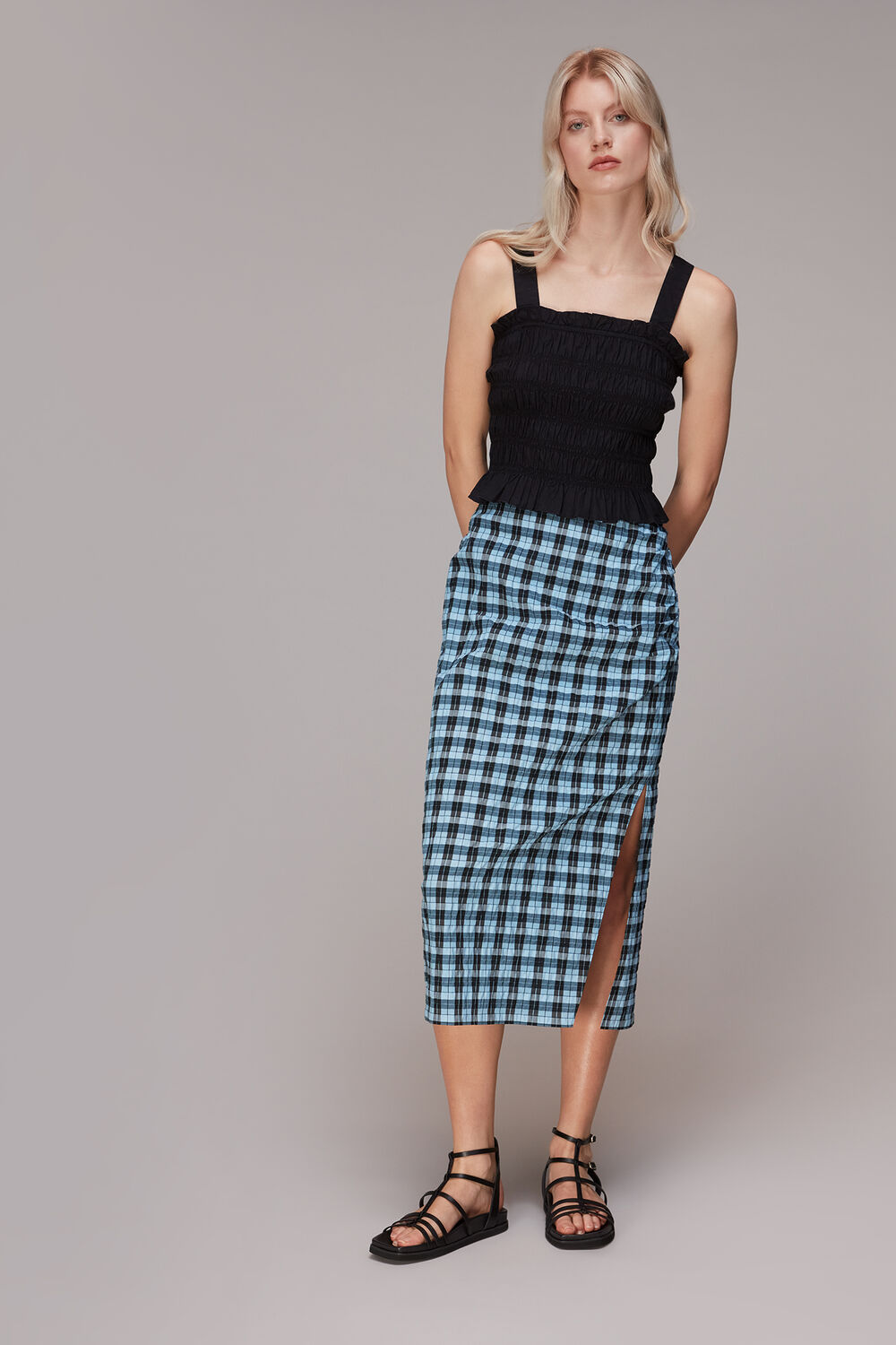 Gingham Ruched Front Skirt