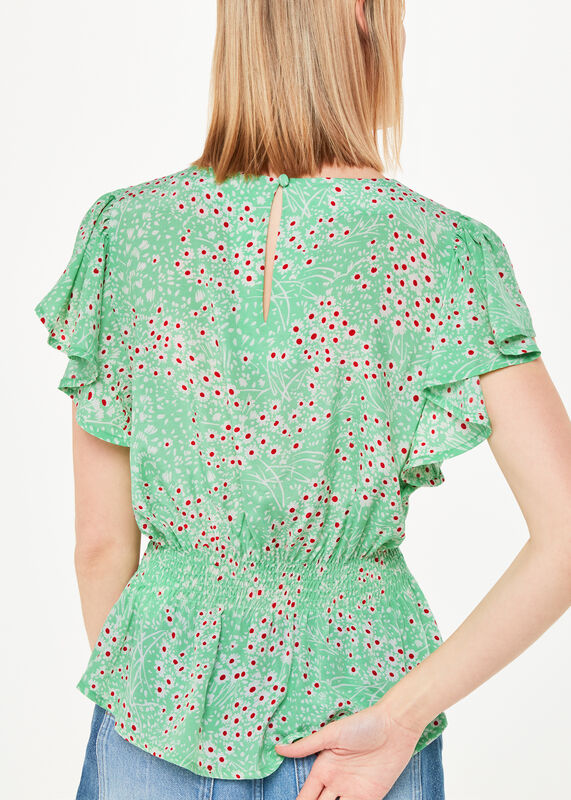 Green Daisy Meadow Frill Sleeve Top