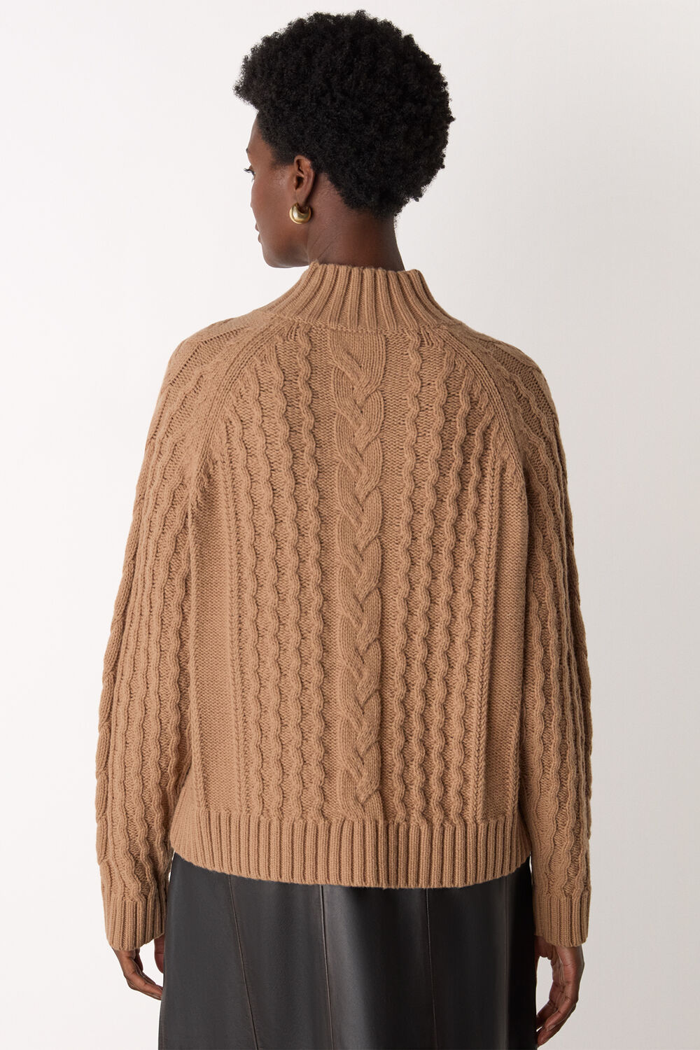 Camel Cable Wool Mix Detail Knit