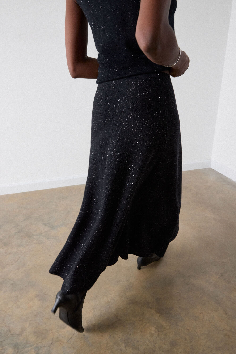 Black Annie Sparkle Knit Midi Skirt