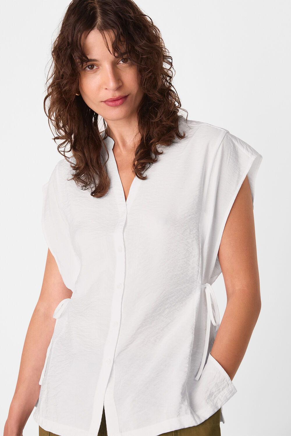 White Button Down Tie Side Shirt