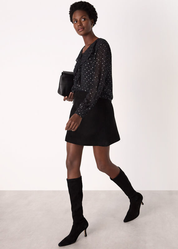 Black Metallic Dobby Frill Blouse