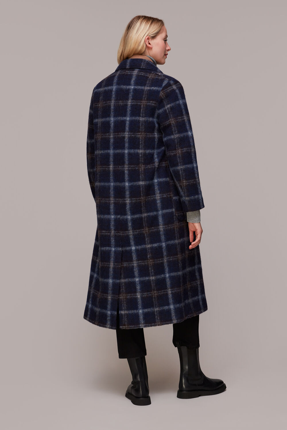 Wool Double Breast Check Coat