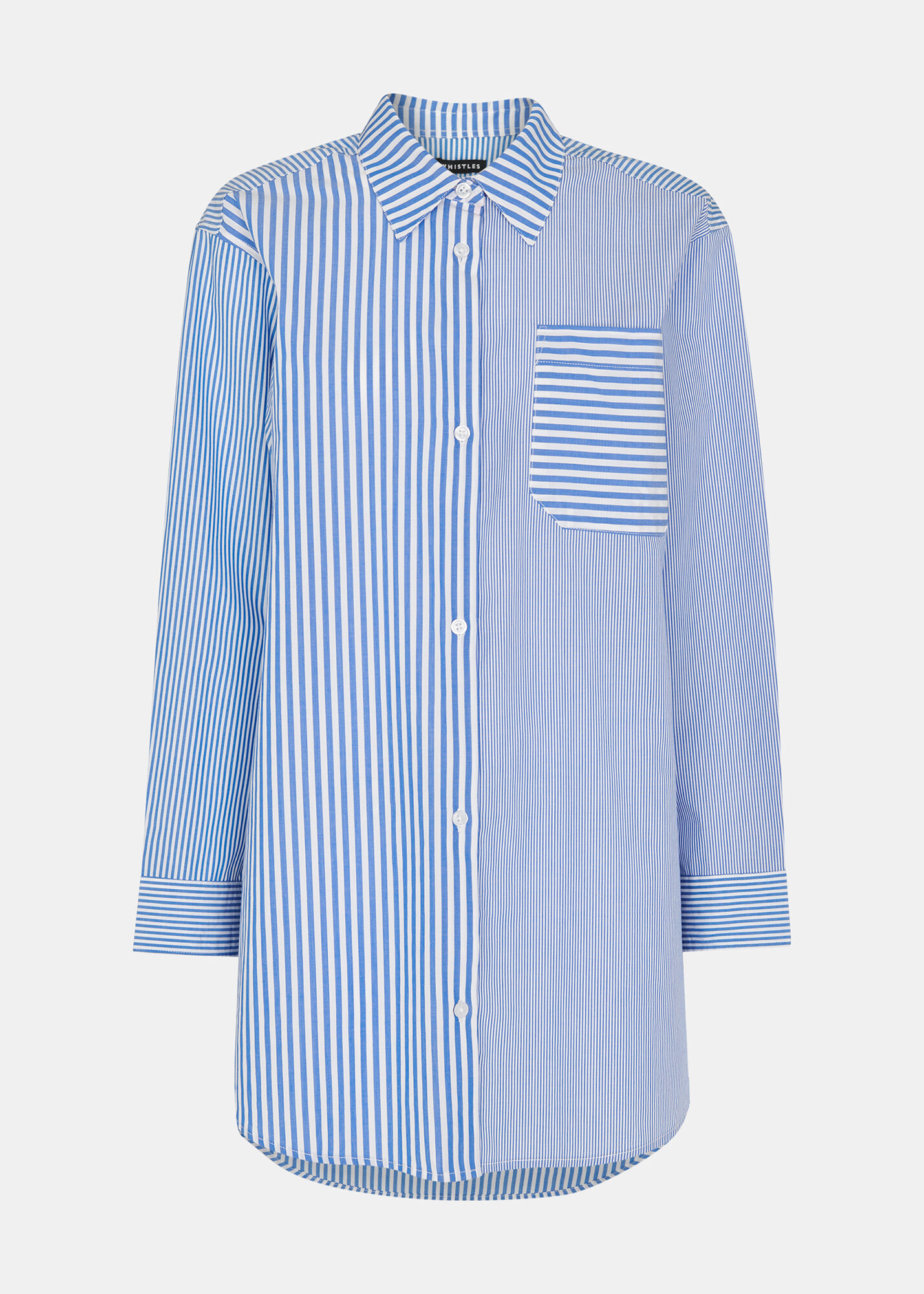 Whistles Blue Asymmetrical Striped Shirt | Oversized Fit | Whistles US |