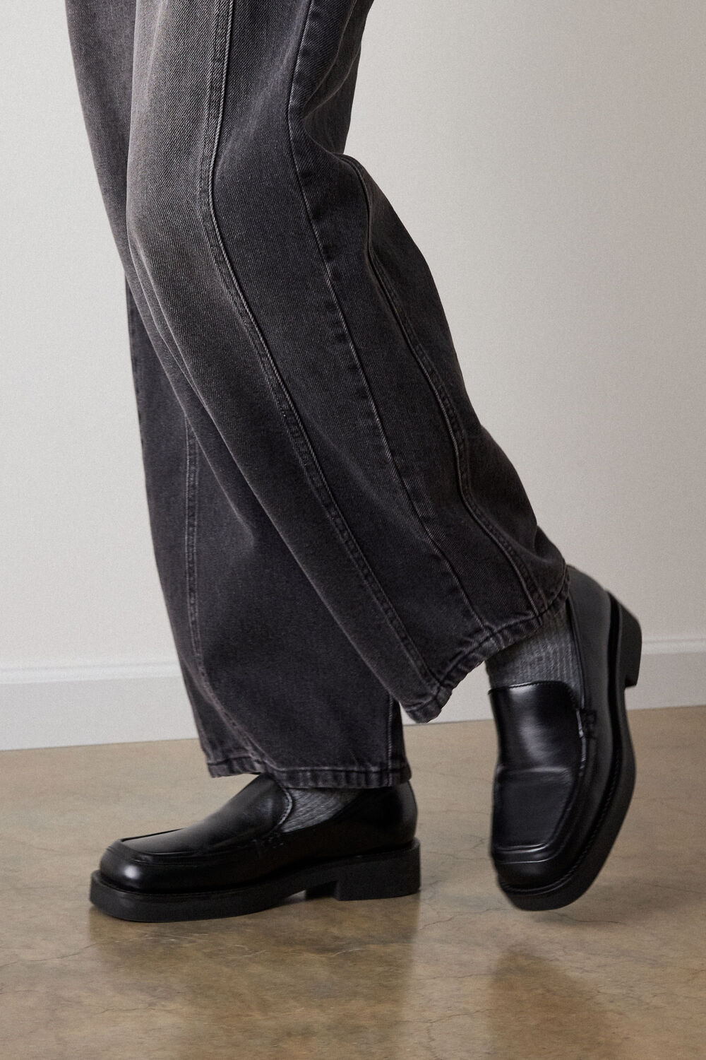 Black Square Toe Leather Loafer