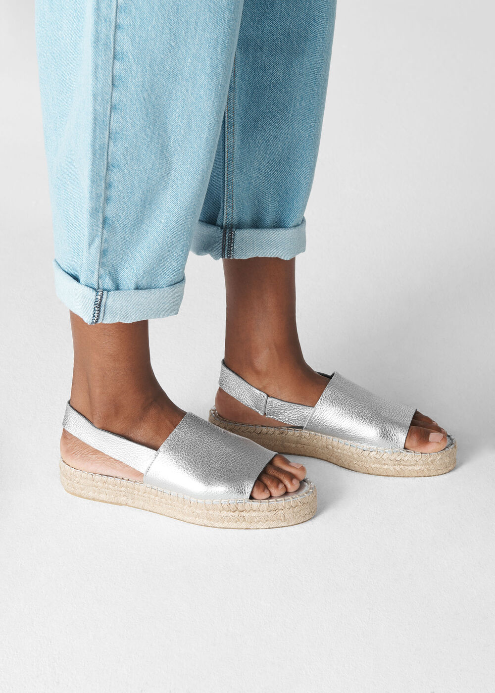 Nile Sling Back Espadrille Silver