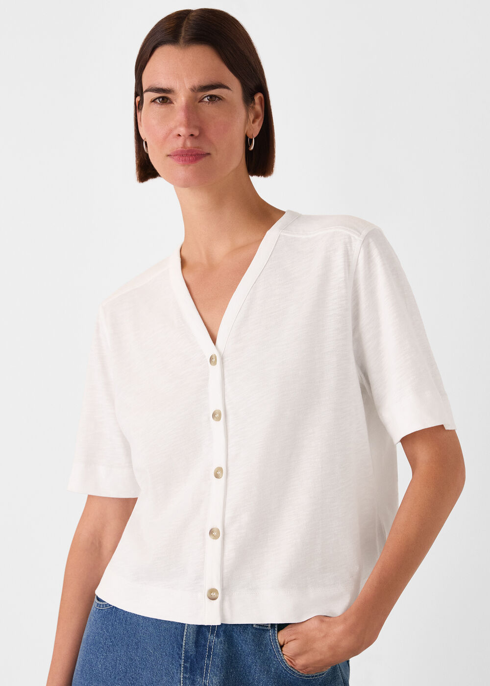 Ella V Neck Button Through Tee