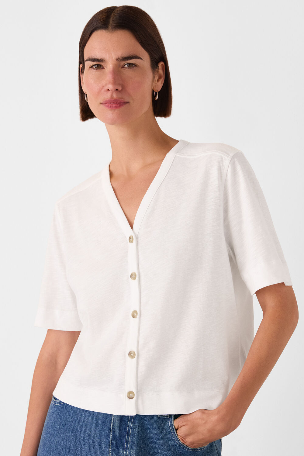 Ella V Neck Button Through Tee
