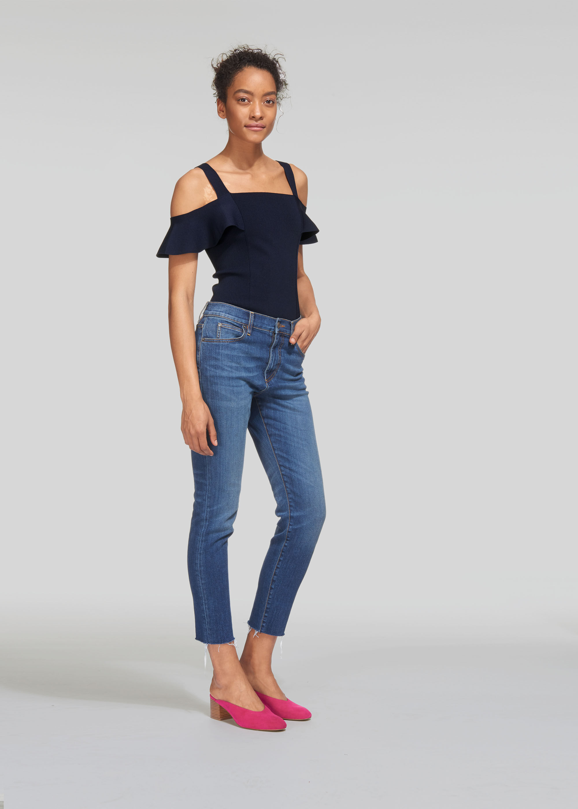 Navy bardot top store