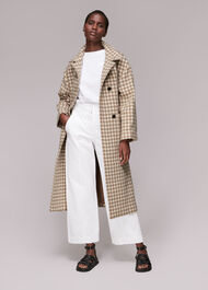 Dogstooth Funnel Neck Coat