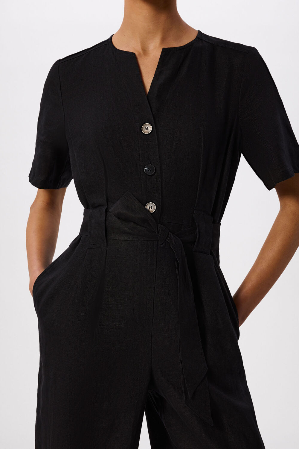 Black Fiona Linen Button Jumpsuit