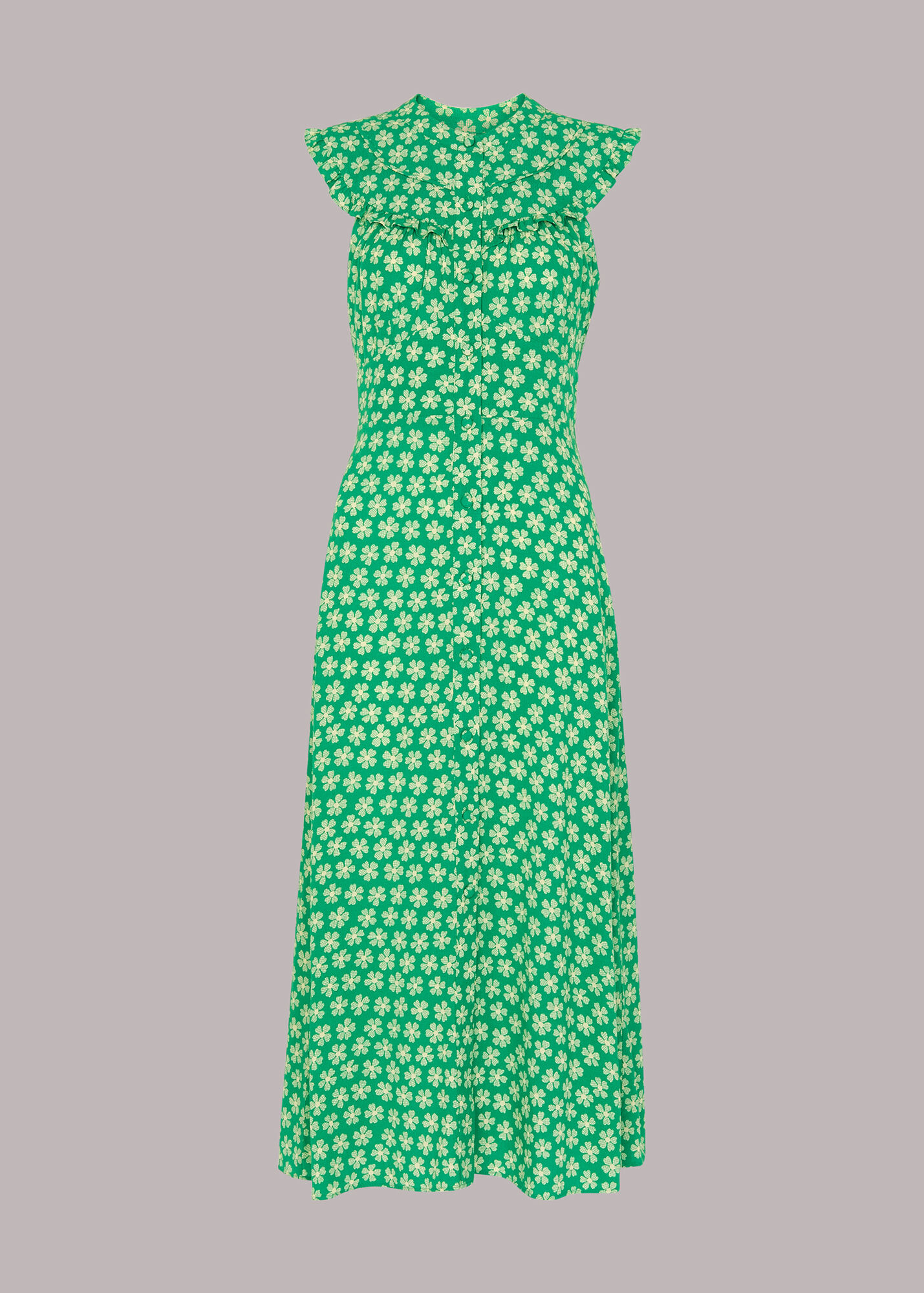 Green/Multi Daisy Check Frill Midi Dress WHISTLES
