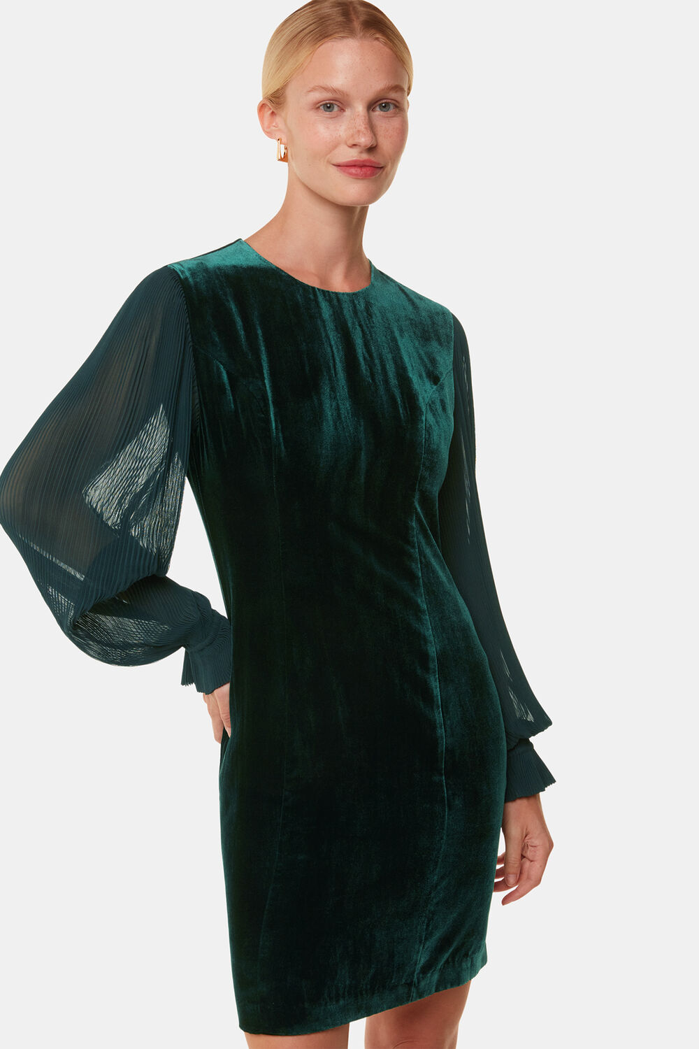 Velvet Pleated Sleeve Dress