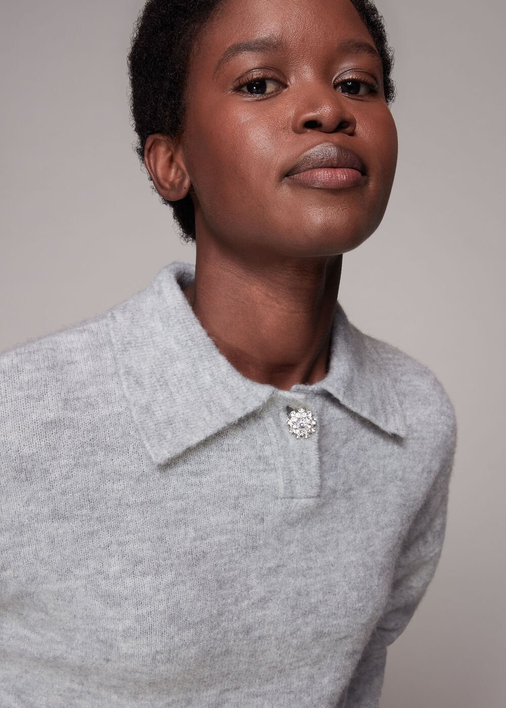 Jewel Button Collar Sweater