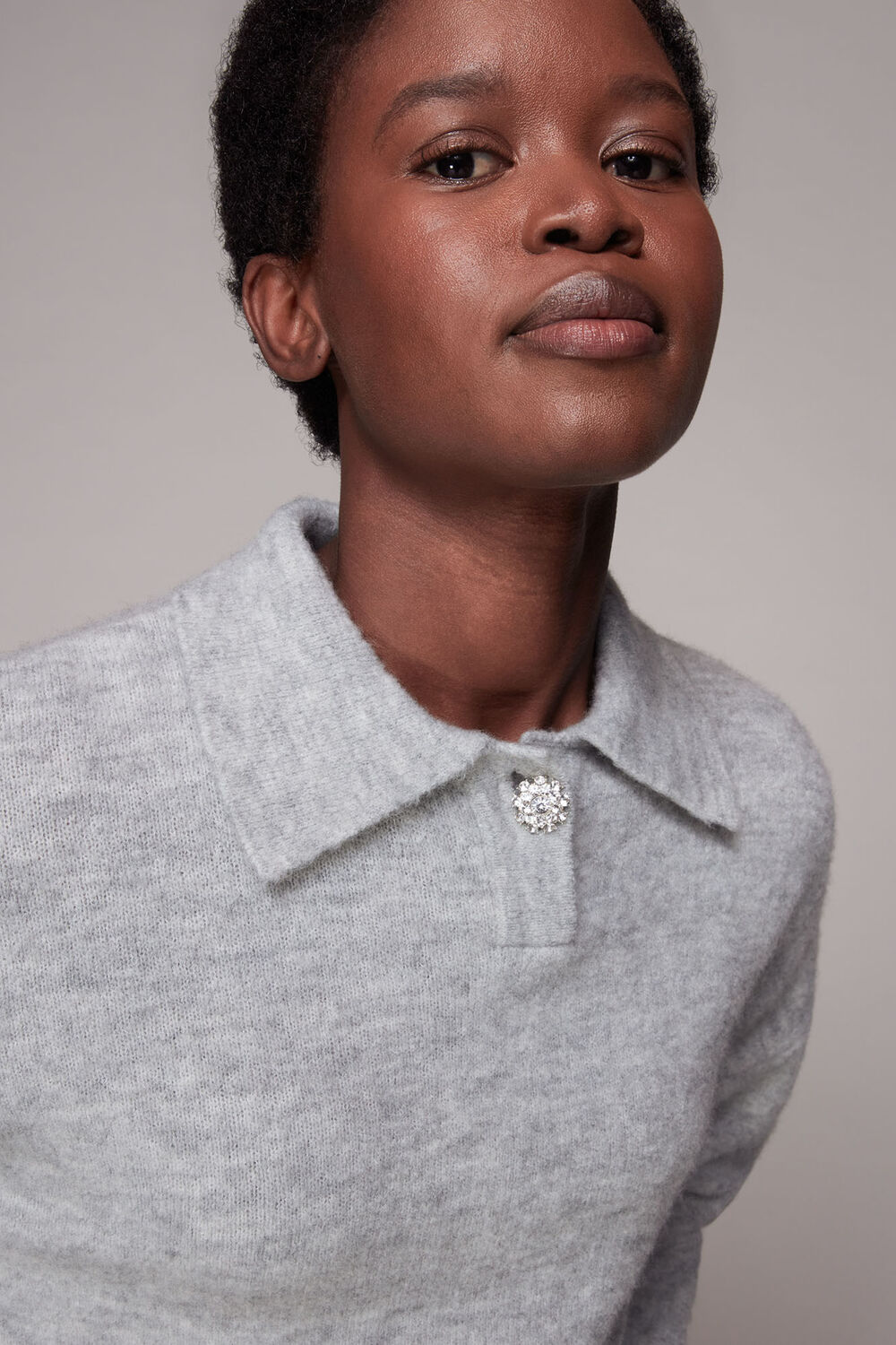 Jewel Button Collar Sweater
