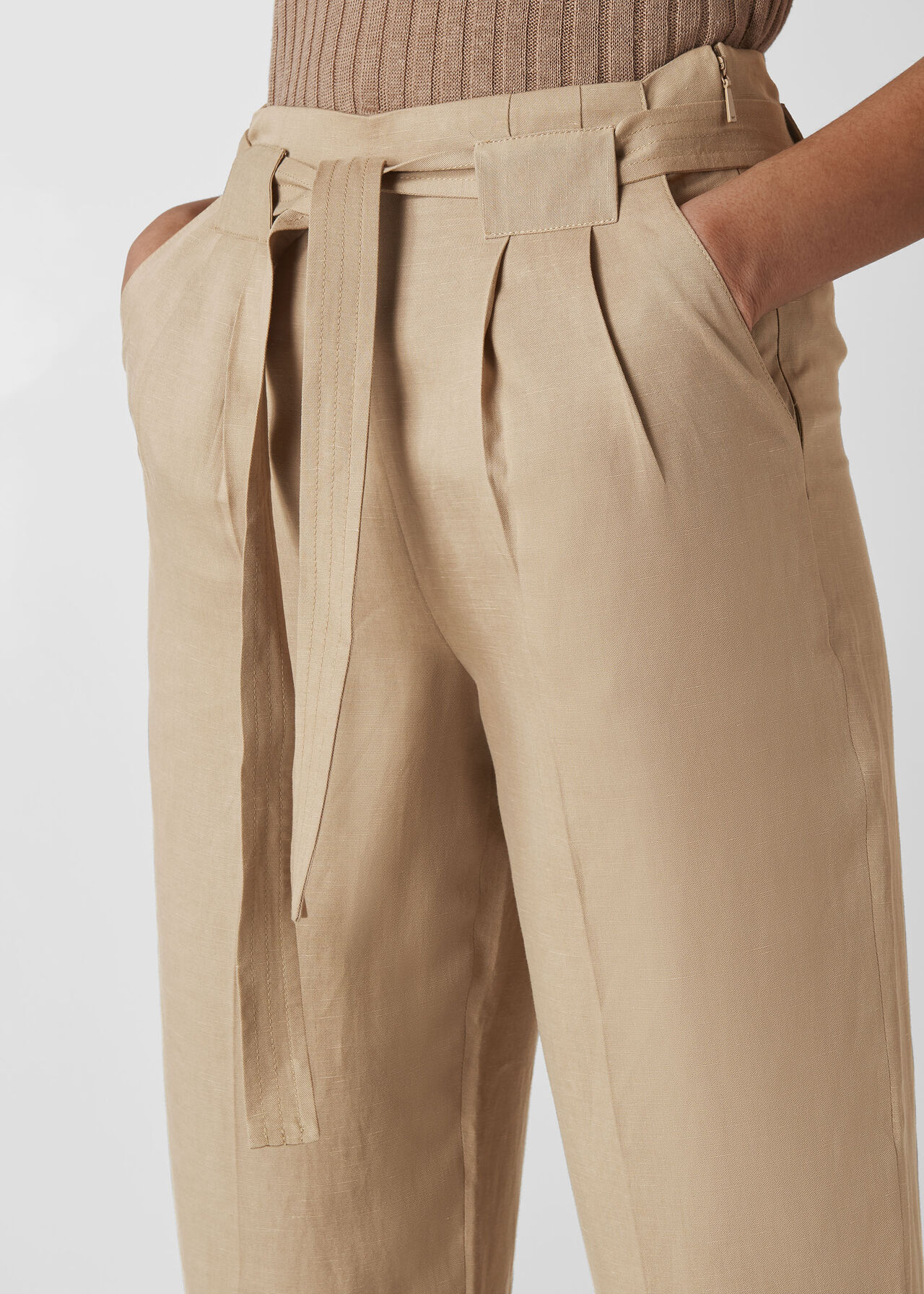 Belted Wide Leg Crop Trouser Neutral